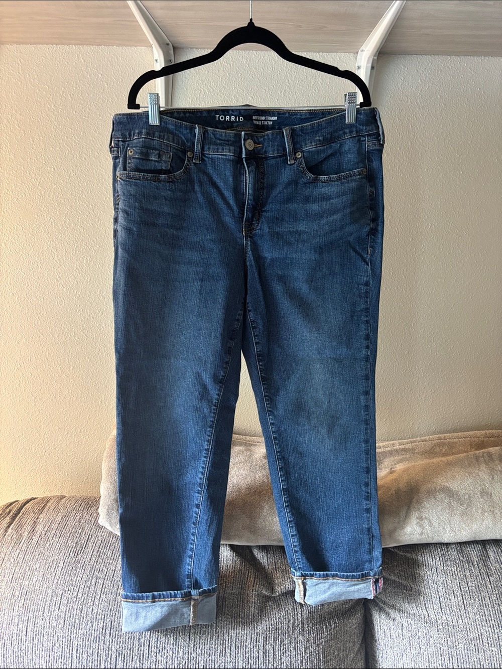 torrid Dark Blue Boyfriend Jeans with Cuffed Hem